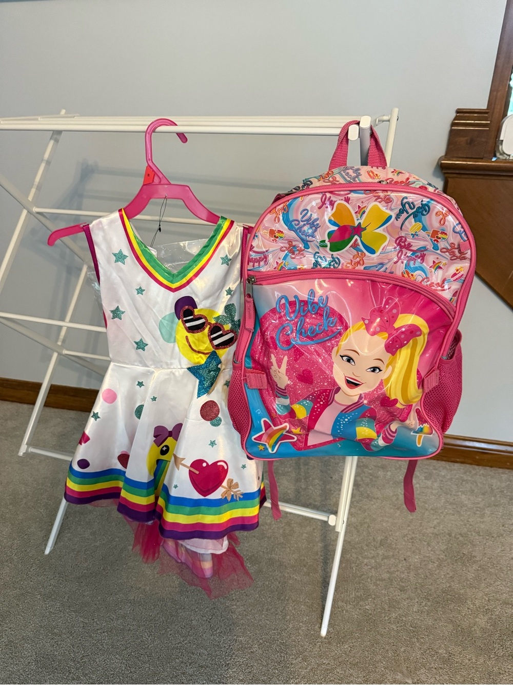 JoJo Siwa Pink Backpack with White Rainbow Dress